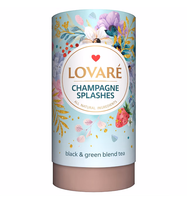 Loose Leafs Assorted Tea By Lovare Made in Ukraine - Black and Green, Floral, Passion Fruit, Huchlebbery Herbal Set with Flowers - Gift Box For Blooming Tea Lovers Men & Women - 80 g (Сhampagne Splashes)