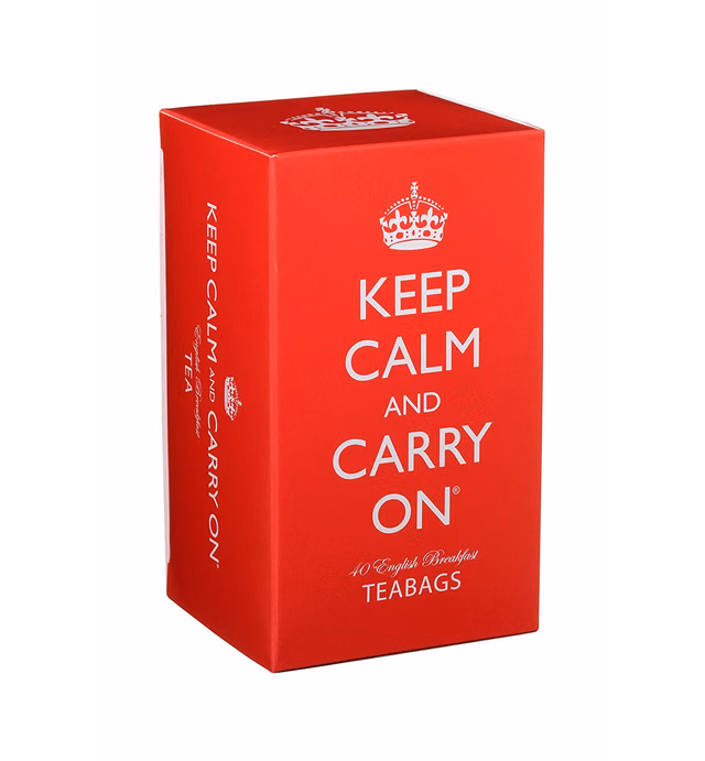 Keep Calm and Carry On Tea Carton Box, English Breakfast Tea (40 Bags, 125g, 4.4oz)