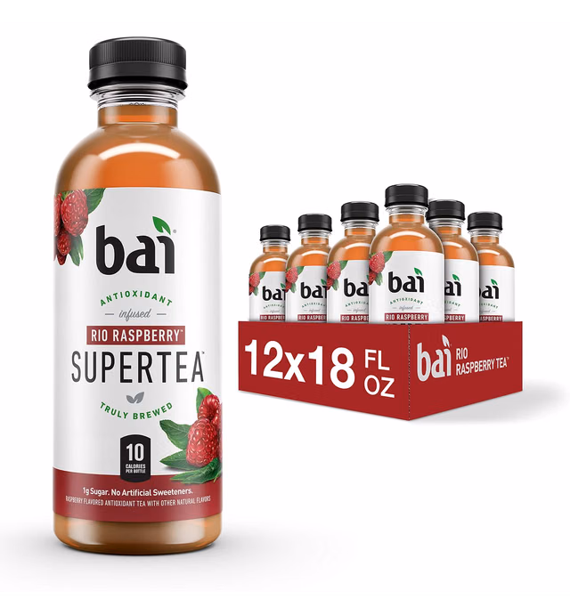 Bai Iced Tea, Rio Raspberry, Antioxidant Infused Supertea, Crafted with Real Tea (Black Tea, White Tea), 18 Fl Oz (Pack of 12)