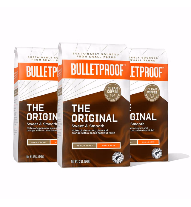 The Original Whole Bean Coffee, Medium Roast, 3 Pack - 12 Oz, Bulletproof Keto 100% Arabica Coffee, Certified Clean Coffee, Rainforest Alliance, Sourced from Guatemala, Colombia & El Salvador