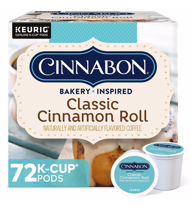 Cinnabon Classic Cinnamon Roll, Single-Serve Keurig K-Cup Pods, Flavored Coffee, 12 Count (Pack of 6)