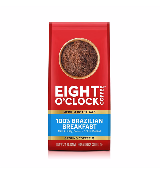 Eight O'Clock Coffee 100% Brazilian Breakfast, 11 Ounce (Pack of 1), Medium Roast Ground Coffee, Smooth & Soft Bodied