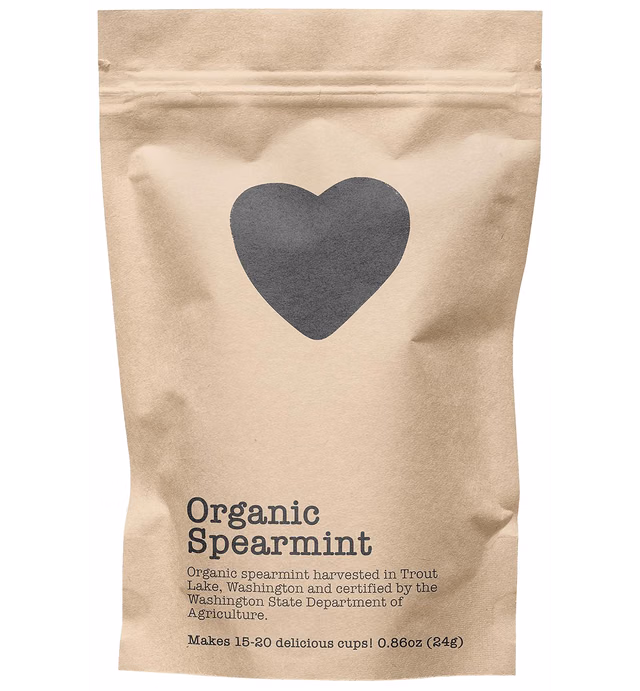 Organic Spearmint, 15-20 Servings, Eco-Conscious Zip Pouch, Caffeine Free, Pure Loose Leaf Tea Grown in America, 0.86 Ounce (Small)