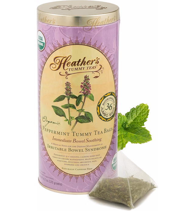 Heather's Tummy Teas Organic Peppermint Tea for IBS, 36 Jumbo Teabags