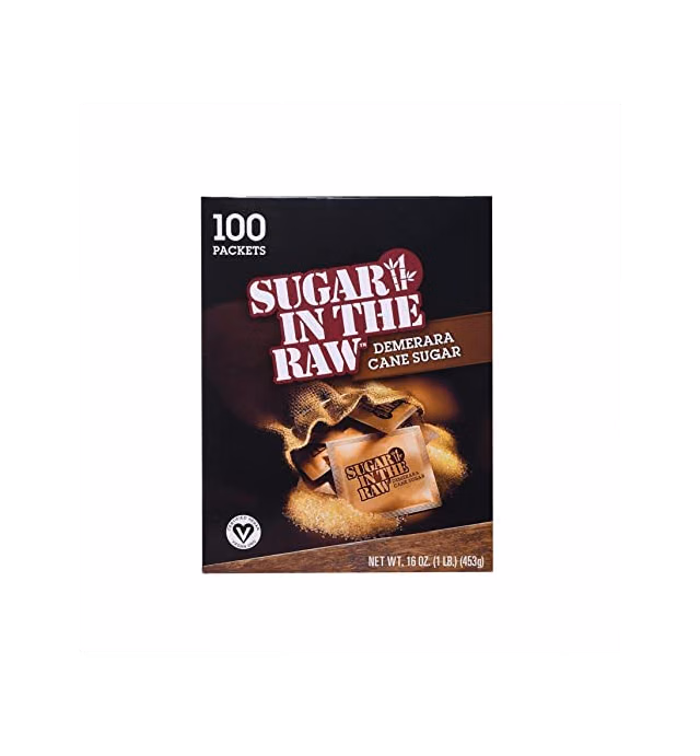Sugar In The Raw Granulated Turbinado Cane Sugar On The Go Packets, Pure Natural Sweetener, Hot & Cold Drinks, Coffee, Cooking, Baking, Vegan, Gluten-Free, Non-GMO, 100 Count Packets (1-Pack)