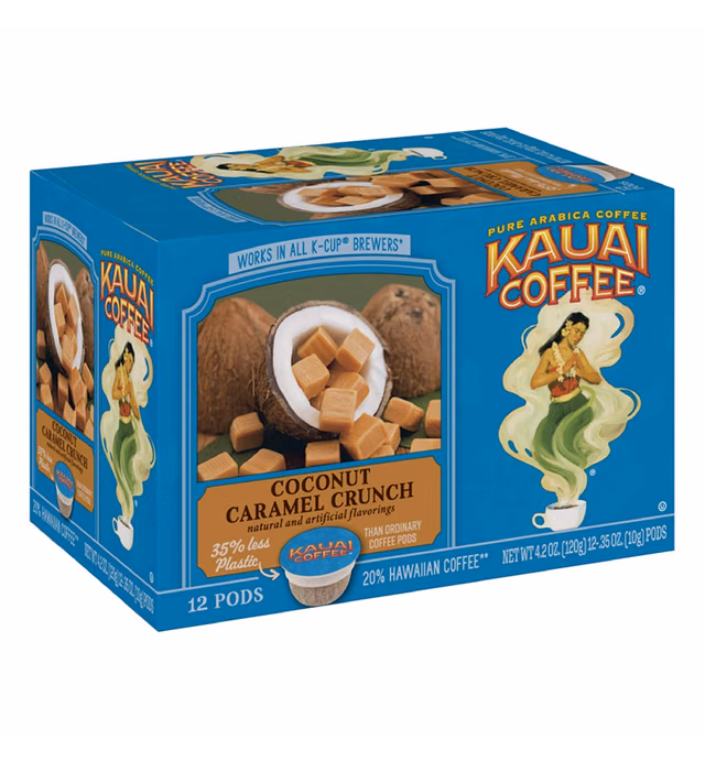 Kauai Coffee Single Serve Pods, Coconut Caramel Crunch Flavor - Arabica Coffee from Hawaii’s Largest Coffee Grower, Compatible with Keurig K-Cup Brewers - 12 Count (Pack of 4)