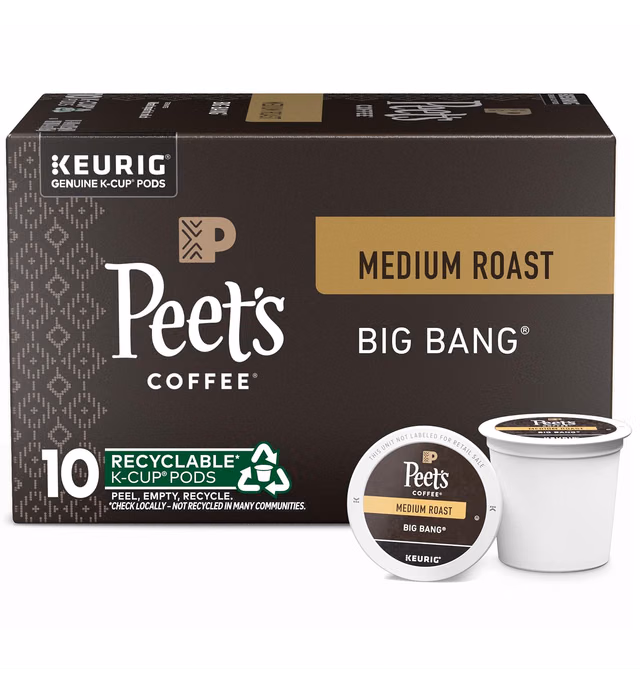 Peet's Coffee, Medium Roast K-Cup Pods for Keurig Brewers - Big Bang 10 Count (1 Box of 10 K-Cup Pods)