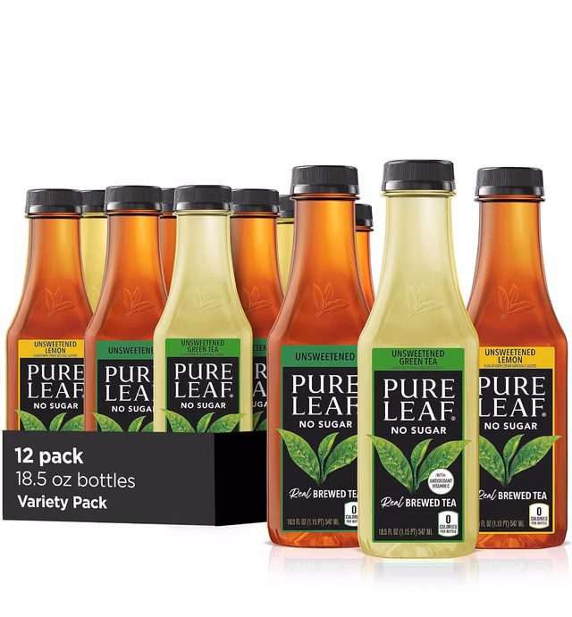 Pure Leaf Iced Tea, 0 Calories Unsweetened Variety Pack, 18.5 Fl Oz (Pack of 12)