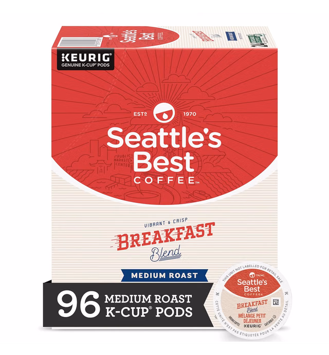 Seattle's Best Coffee K-Cup Coffee Pods—Medium Roast Coffee—Breakfast Blend for Keurig Brewers, 100% Arabica—4 boxes (96 pods total)