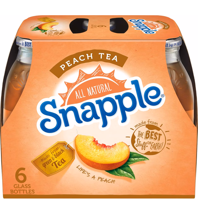 Snapple Peach Tea, 16 fl oz glass bottles, 6 count