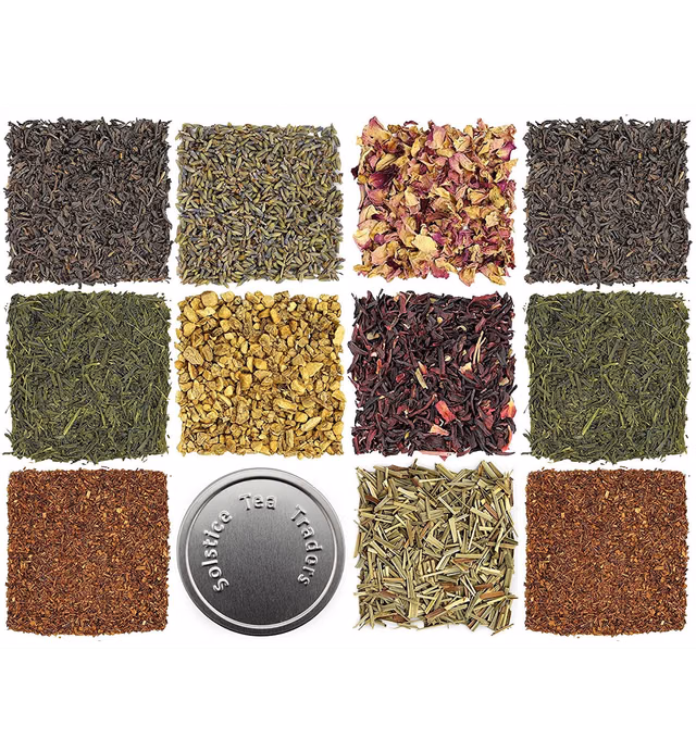 Loose Leaf Tea Sampler Create Your Own Tea Blend Starter Kit w/Sencha, Rooibos, China Black, & Ginger, Lavender, Rose, Lemongrass, Hibiscus Spices
