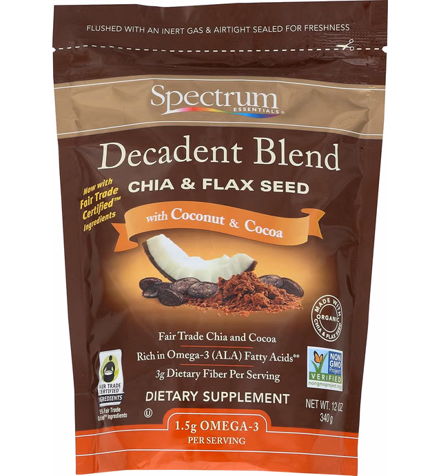 Spectrum Essentials Chia & Flax Seed, Decadent Blend with Coconut & Cocoa, 12 Oz