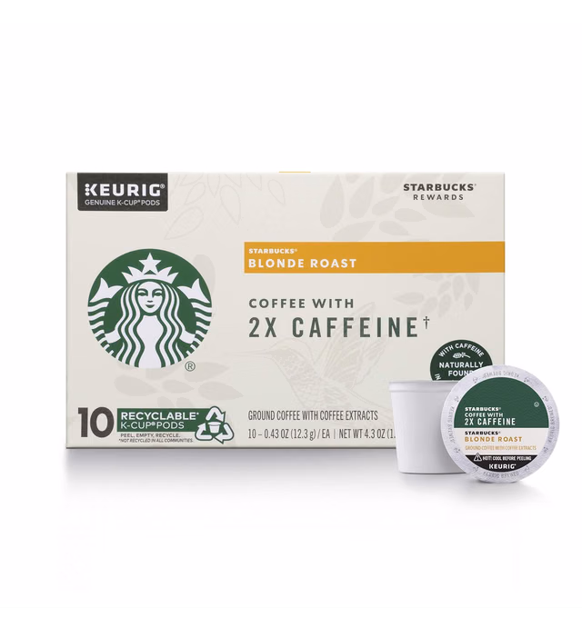 Starbucks Blonde Roast K-Cup Coffee Pods with 2X Caffeine — for Keurig Brewers — 1 box (10 pods)