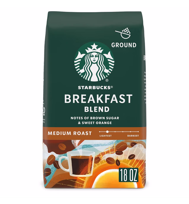 Starbucks Breakast Blend Medium Roast Ground Coffee, 18 Ounce (Pack of 1)
