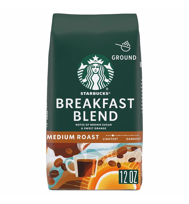 Starbucks Ground Coffee—Medium Roast Coffee—Breakfast Blend—100% Arabica—12 Ounce (Pack of 1)