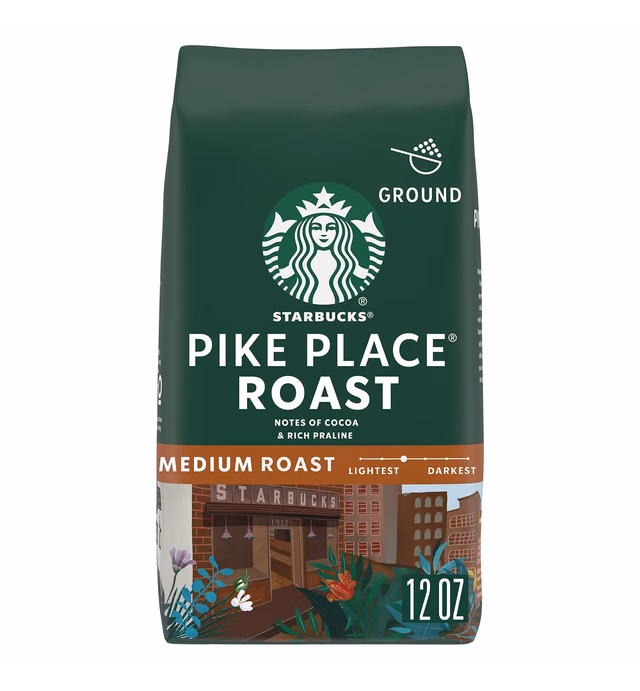 Starbucks Ground Coffee—Medium Roast Coffee—Pike Place Roast—100% Arabica—1 bag (12 oz)