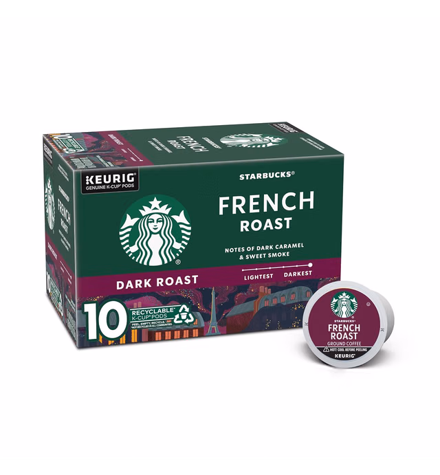 Starbucks K-Cup Coffee Pods—Dark Roast Coffee—French Roast—100% Arabica—1 box (10 pods)