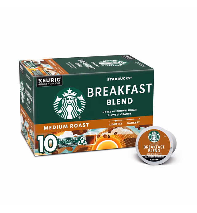 Starbucks Medium Roast K-Cup Coffee Pods — Breakfast Blend for Keurig Brewers — 1 box (10 pods)