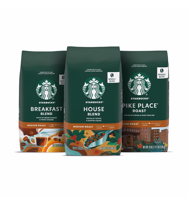 Starbucks Medium Roast Whole Bean Coffee—Variety Pack—3 bags (12 oz each)