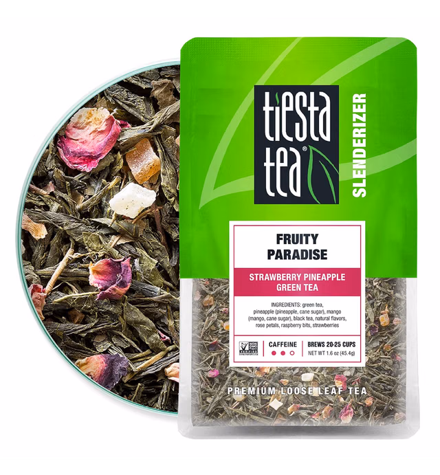 Tiesta Tea - Fruity Paradise, Loose Leaf Strawberry Pineapple Green Tea, Medium Caffeine, Hot & Iced Tea, 1.6 oz Pouch - 25 Cups, Green Tea Loose Leaf