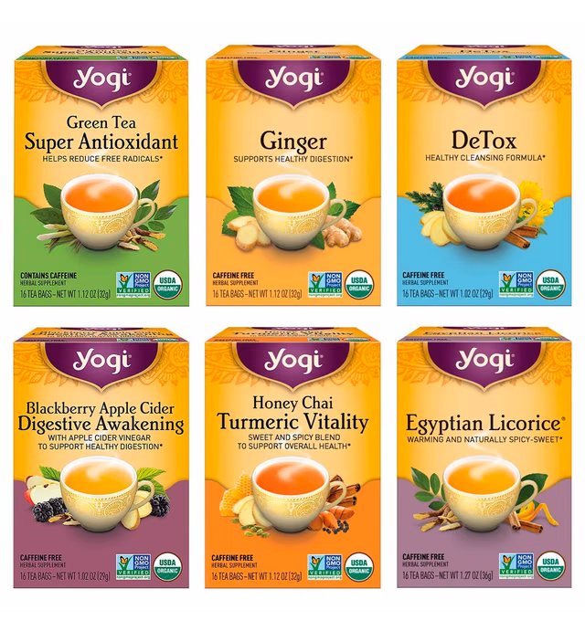Yogi Tea - Digestion and Detox Tea Variety Pack Sampler (6 Pack) - Green Tea Super Antioxidant, Ginger, DeTox, Blackberry Apple Cider, Honey Chai Turmeric Vitality, and Egyptian Licorice - 96 Tea Bags