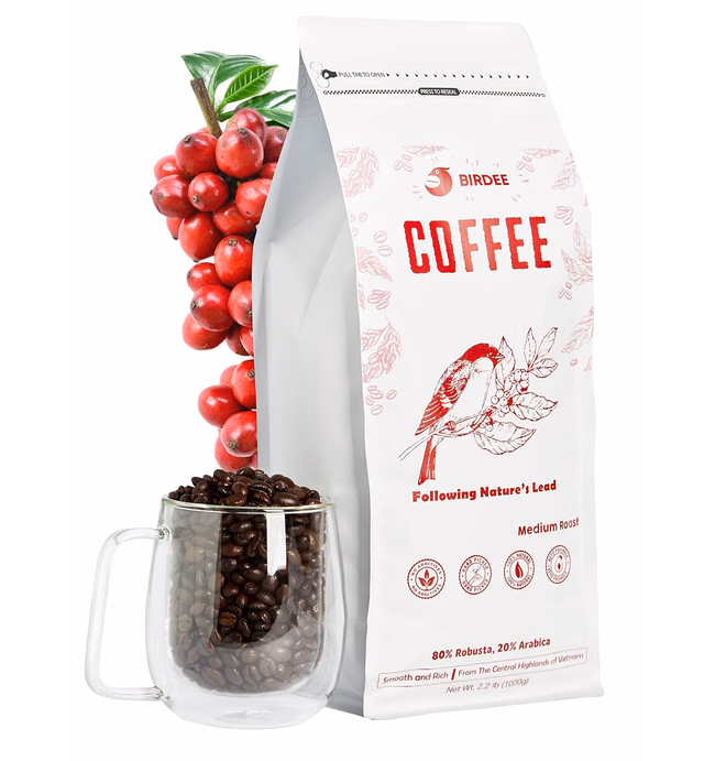 Birdee Vietnamese Coffee Bean - 2.2lb Medium Roast Coffee with Rich Natural Flavor - 80% Robusta & 20% Arabica Whole Coffee Beans - Premium Aromatic Coffee - Cold Brew Espresso French Press, Pack of 1
