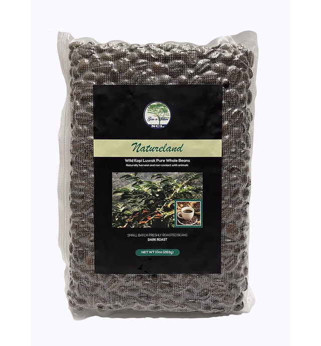 NATURELAND Specialty Roasted Coffee Beans (Wild Kopi Luwak Coffee Beans Dark Roast, 10oz) Civet Coffee Kopi Luwak Coffee Beans - Wild Civet Cat Coffee Sourced from the best regions of Vietnam Ethically produced cat poop coffee