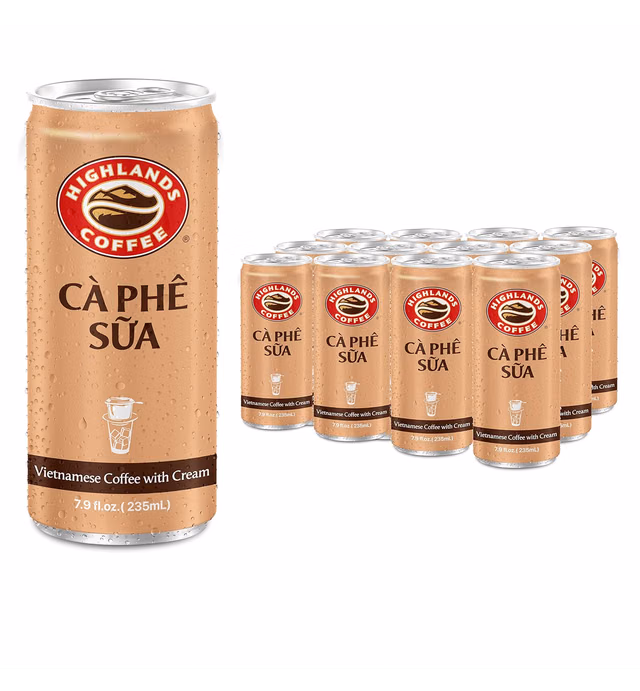 Highlands Coffee CÀ PHÊ SỮA Vietnamese Coffee with Condensed Milk│7.9 oz Can (6/12/24 Count) Bundle Pack│No.1 Vietnamese Coffee│Super-Smooth Premium Quality Iced Milk Coffee with Saltation Thank You Card (Pack of 12)