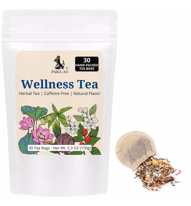 Wellness Tea, Caffeine Free, Sugar Balance, Pressure Balance, Relax, Digestion | 30 Herbal Tea Bags | PARA AU