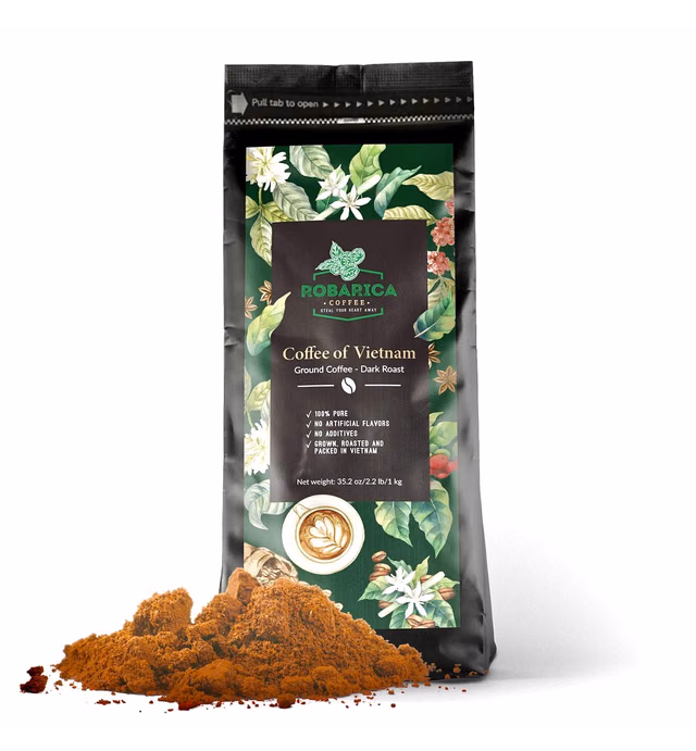 Vietnamese Coffee Drip Ground Robusta Arabica Blend for Strong Coffee French Press, Espresso Coffee Ground, High Caffeine Coffee
