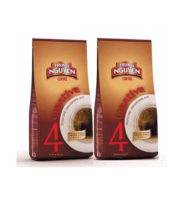Trung Nguyen — Creative 4 Coffee — Roasted Ground Coffee — Culi Arabica, Robusta, Chari, & Catimor — Thick-Bodied — Bold Flavor — Vietnamese Coffee (8.8 oz bag, 2 Pack)