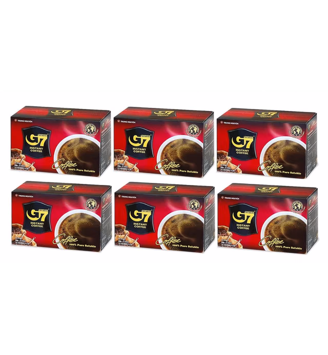 Trung Nguyen — G7 Instant Coffee — Pure Black — 100% Soluble Coffee — Strong and Bold — Instant Vietnamese Coffee (15 Packets/Box, 6 Pack)
