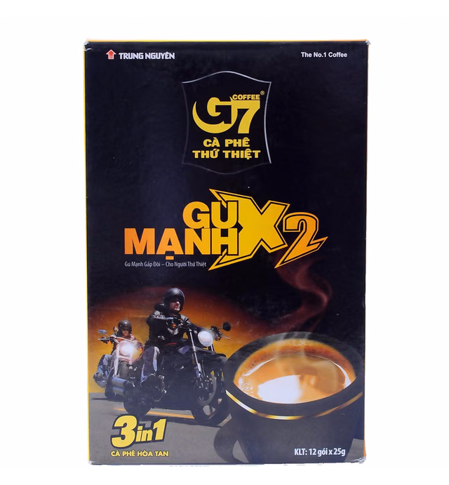 Trung Nguyen — G7 Strong X2 Gu Manh — 3 in 1 Instant Coffee — Double Strength w/Non-dairy Creamer and Sugar — Strong and Bold — Instant Vietnamese Coffee (12 Single Serve Packets)
