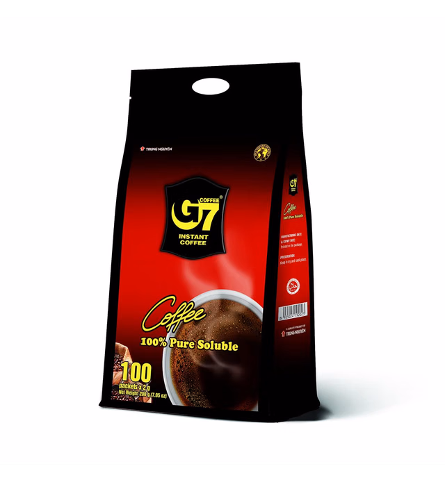 TRUNG NGUYEN G7 PURE BLACK Instant Coffee for Energy Boost - 100% Soluble Coffee Without Sugar - Strong, Pure & Rich Vietnamese Instant Energy Coffee - Original Taste for Coffee Connoiseurs (100 Sachets/Bag)
