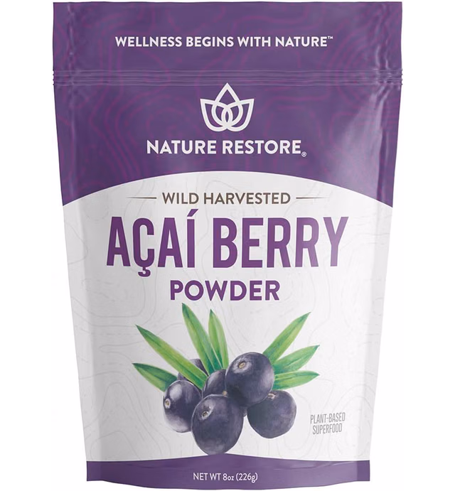 Nature Restore Wild Harvested Acai Berry Powder, 8 Ounces, Non GMO, Gluten Free, Brazilian Wild Grown