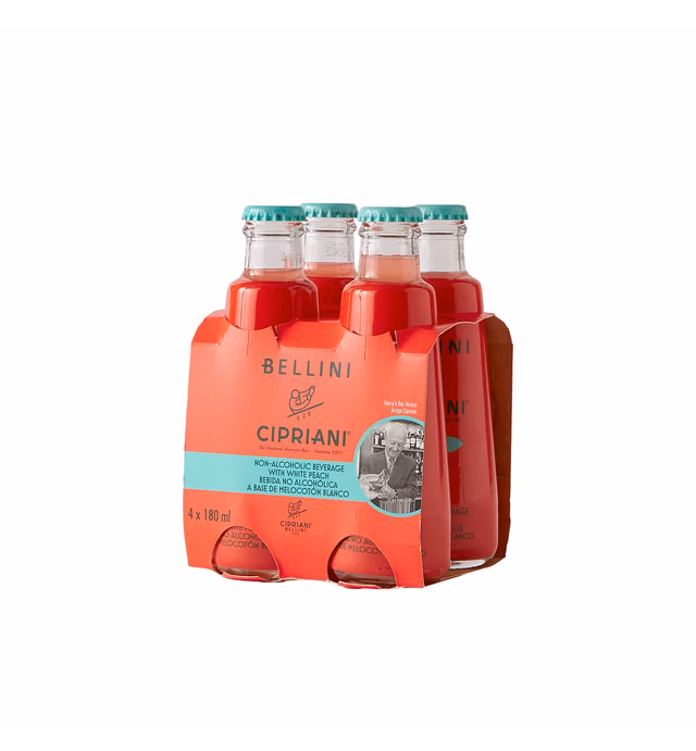Cipriani Peach Bellini Mix - White Peach Cocktail Mixers with Peach Puree & Sparkling Water - Non-Alcoholic Virgin Bellini Drink, Add Peach Flavoring to a Cocktail, Pack of 4