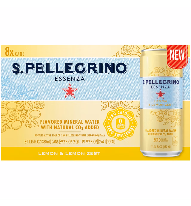 S.Pellegrino Essenza Lemon Lemon Zest Flavored Mineral Water, 11.15 fl oz. Cans (8 Count)