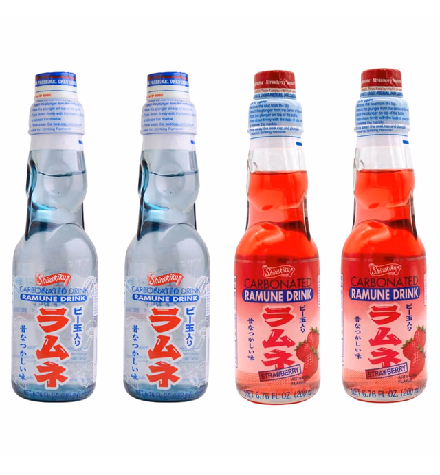 Ramune Japanese Refreshing Carbonated Soft Drink Soda Variety Pack - Ramune Gift Set 4 Variety Pack - Japanese Drink Gift Set Box (4 Count)
