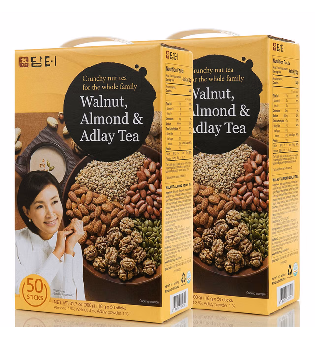 Damtuh Korean Walnut Almond Adlay (Job's Tear) Powder Meal Replacement Shake Breakfast Simple Meal 18g x 50 Sticks x 2 Boxes