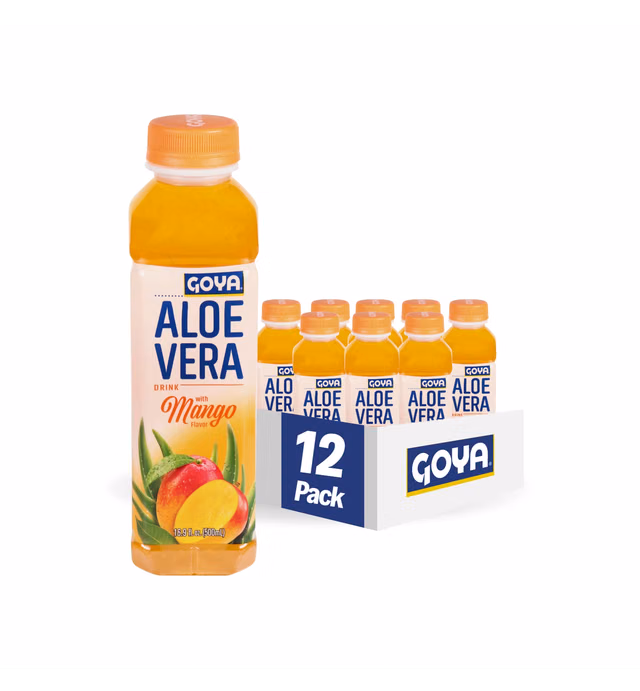 Goya Foods Aloe Vera Drink With Mango Flavor, 16.9 Fl Oz (Pack of 12), Orange