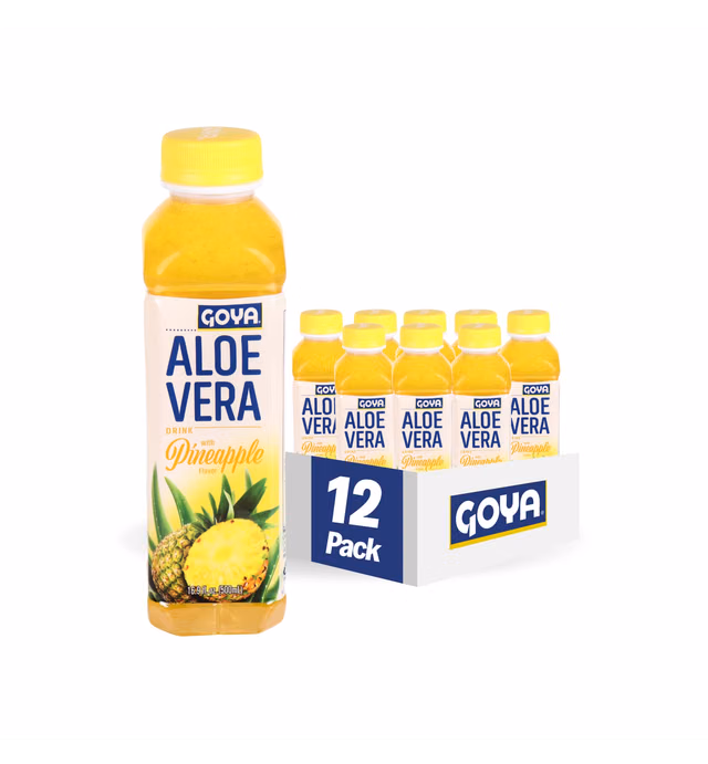 Goya Foods Aloe Vera Drink With Pineapple Flavor, 16.9 Fl Oz (Pack of 12),Yellow
