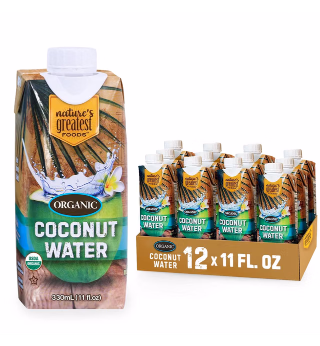 Organic Coconut Water - by Nature's Greatest Foods - No Sugar Added, Gluten Free, Never from Concentrate, Pure and Refreshing, Natural Electrolytes - 11.1 oz (Pack of 12)