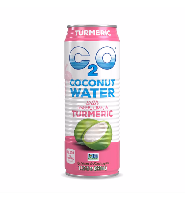 C2O The Original Coconut Water w/Nutrients & Electrolytes, Rejuvenating Plant-Based Hydration, Ginger, Lime and Turmeric, 17.5oz cans (12-Pack)