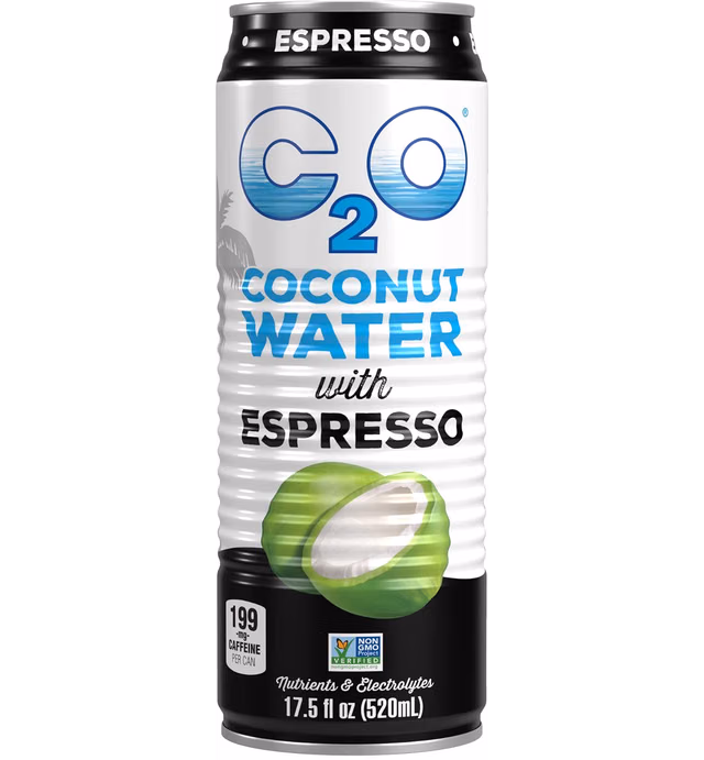 C2O The Original Coconut Water with Nutrients & Electrolytes, Rejuvenating Plant-Based Hydration, Espresso, 17.5oz cans (12-Pack)