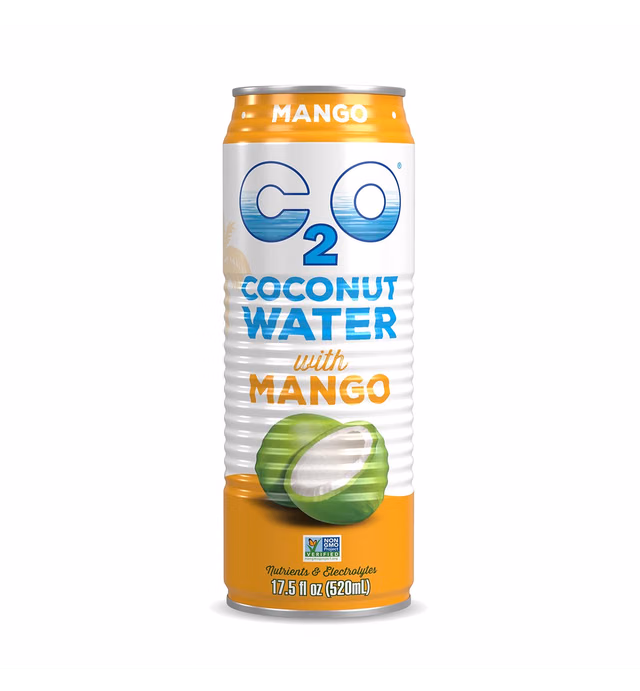 C2O The Original Coconut Water with Nutrients & Electrolytes, Rejuvenating Plant-Based Hydration, Mango, 17.5oz cans (12-Pack)
