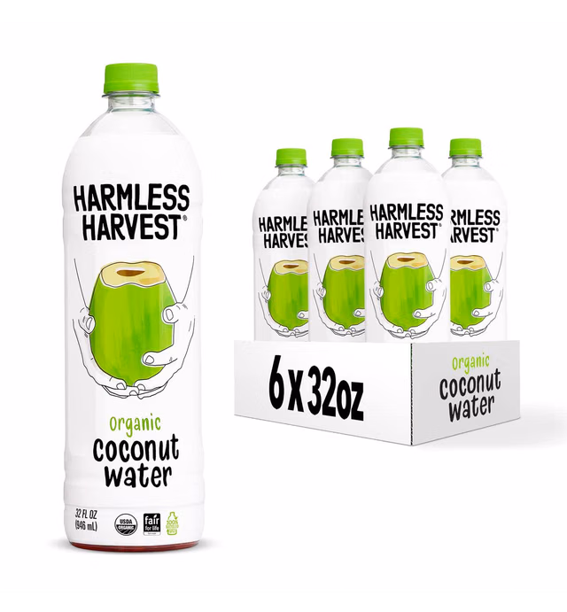 Harmless Harvest Coconut Water Organic Drink 32 Fl Oz - Natural Electrolyte Hydration, No Sugar Added, No Artificial Ingredients, Original Coconut Water, 6 Pack
