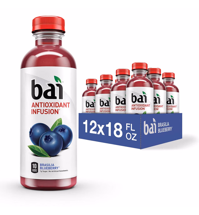 Bai Flavored Water, Brasilia Blueberry, Antioxidant Infused Drinks, 18 Fluid Ounce Bottles, 12 Count