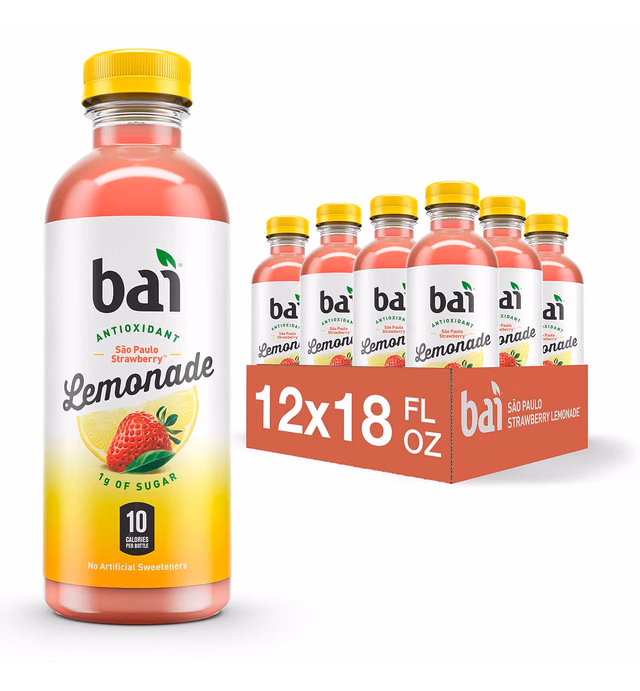 Bai Flavored Water, São Paulo Strawberry Lemonade, Antioxidant Infused Drinks, 18 Fl Oz (Pack of 12)