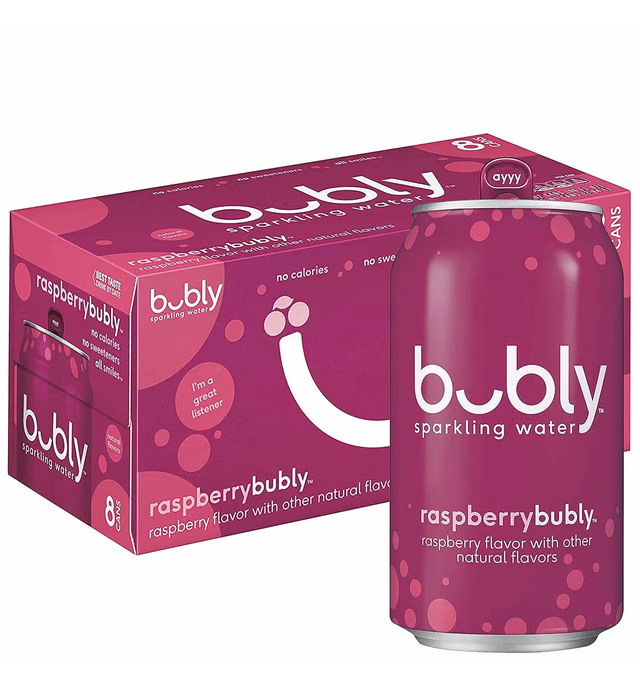 bubly Sparkling Water, Raspberry, 12 fl oz, (8 Pack)