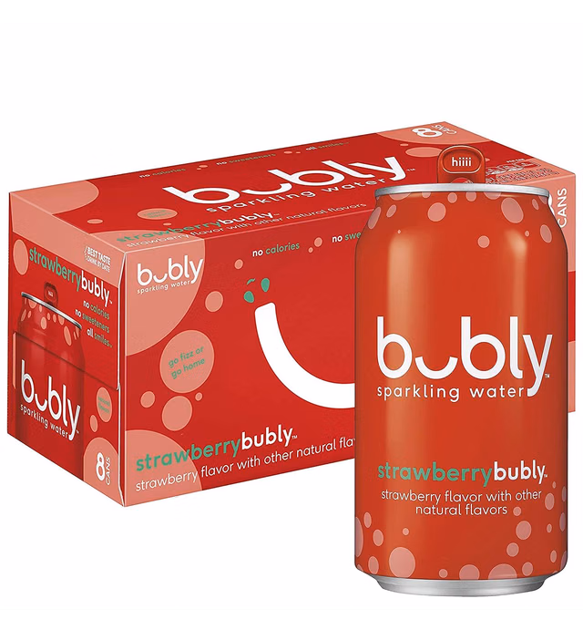 bubly Sparkling Water, Strawberry, 12 fl oz. cans (8 Pack)